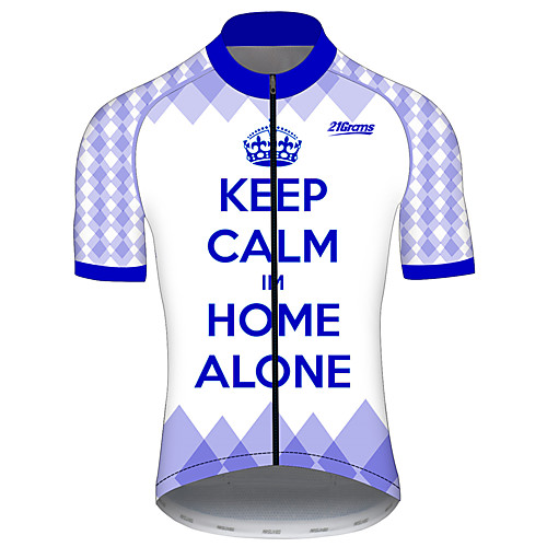 

21Grams Men's Short Sleeve Cycling Jersey Blue / White Plaid / Checkered Novelty Crown Bike Jersey Top Mountain Bike MTB Road Bike Cycling UV Resistant Breathable Quick Dry Sports Clothing Apparel
