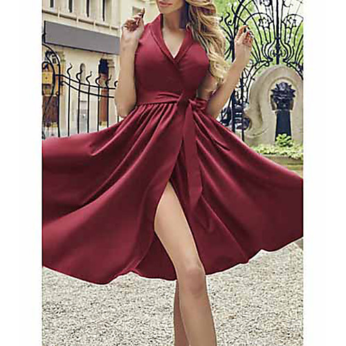 

Women's Wine Green Dress Sheath Solid Color V Neck S M