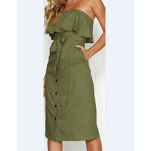 

Women's Yellow Army Green Dress A Line Solid Color Strapless S M Slim