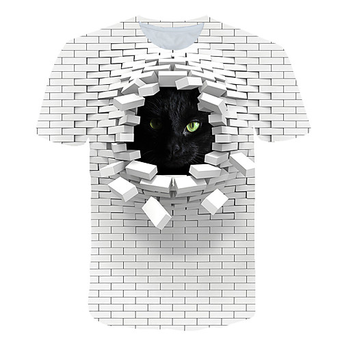 

Men's Daily Sports Basic / Exaggerated T-shirt - Color Block / 3D / Animal Cat, Print White