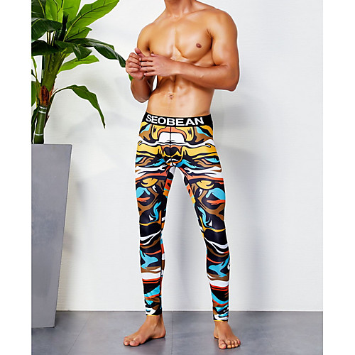 

Compression Gym Men's Normal Polyester Sexy Long Johns Geometric Mid Waist