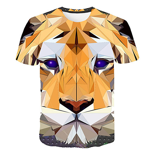 

Men's Daily Sports Street chic / Exaggerated T-shirt - Color Block / 3D / Animal Lion, Print Rainbow
