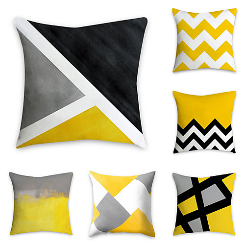 

6 pcs Polyester Pillow Cover, Geometric Pattern Graphic Prints Simple Classic Square Traditional Classic