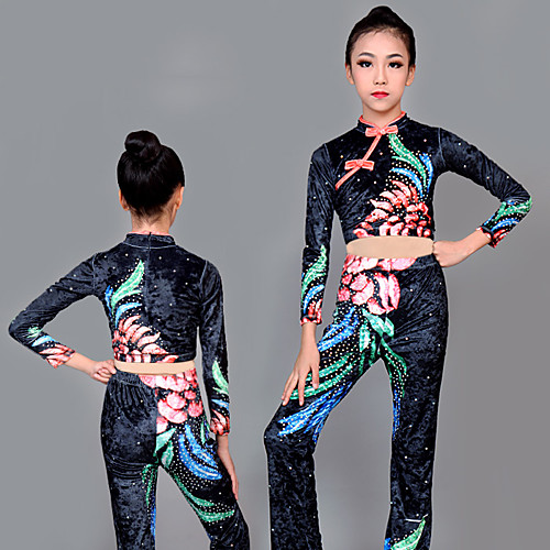

Cheerleader Costume Gymnastics Suits Women's Girls' Kids Pants / Trousers Spandex High Elasticity Handmade Long Sleeve Competition Dance Rhythmic Gymnastics Gymnastics Black