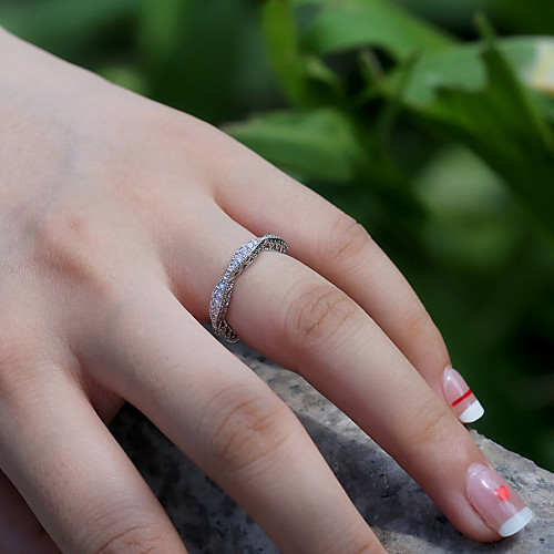 

Women's Ring Belle Ring AAA Cubic Zirconia 1pc White Copper Silver-Plated Irregular Statement Luxury Party Evening Gift Jewelry Hollow Out Wearable