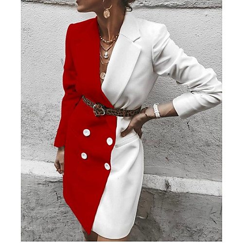 

Women's Blazer, Color Block Notch Lapel Polyester Red / Khaki / Black