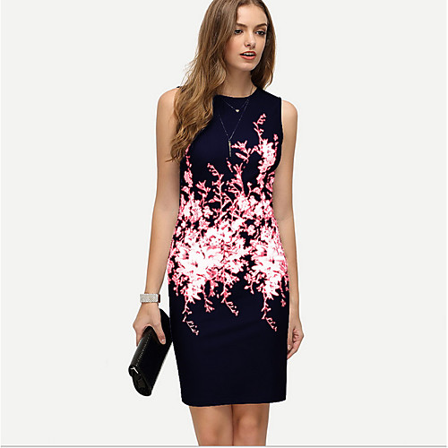 

Women's Wine Blue Dress Sheath Print S M