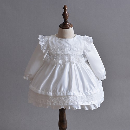 

Ball Gown Floor Length First Communion Christening Gowns - Polyester Long Sleeve Jewel Neck with Lace / Bow(s)