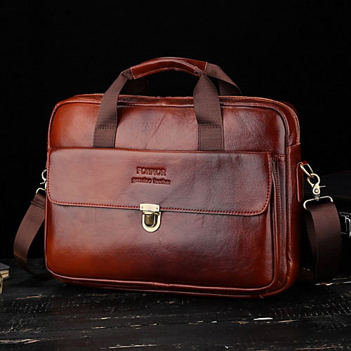 

Men's Zipper PU Top Handle Bag Solid Color Dark Brown