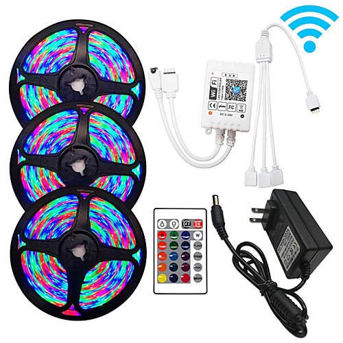 

3x5M WIFI Controls Flexible LED Light Strips RGB Strip Lights 810 LEDs SMD3528 8mm 1 x 12V 3A Adapter WiFi Controller 1 set RGB Change Christmas New Year's Waterproof Cuttable