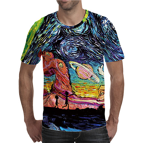 

Men's Holiday Going out Street chic / Exaggerated T-shirt - Geometric / Color Block / 3D Print Rainbow
