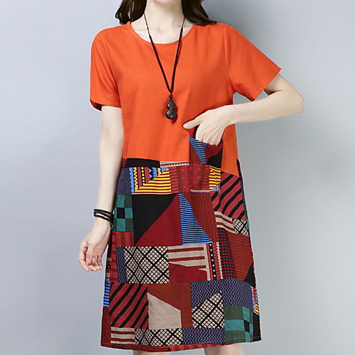 

Women's Orange Navy Blue Dress A Line Geometric M L Loose