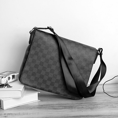 

Men's Zipper PU Top Handle Bag Solid Color Black