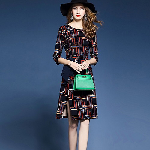 

Women's Navy Blue Dress A Line Geometric S M