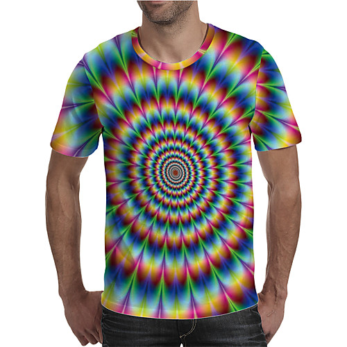 

Men's Holiday Going out Street chic / Exaggerated T-shirt - Geometric / Color Block / 3D Print Rainbow