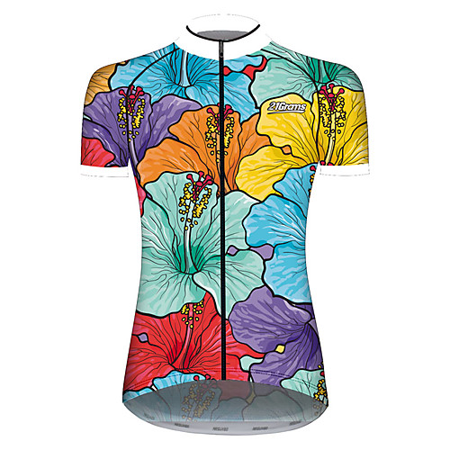 

21Grams Women's Short Sleeve Cycling Jersey 100% Polyester BlueGreen Floral Botanical Bike Jersey Top Mountain Bike MTB Road Bike Cycling UV Resistant Breathable Quick Dry Sports Clothing Apparel