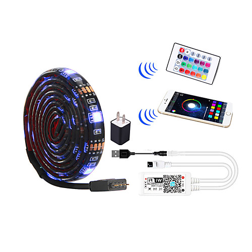 

2m WIFI Control Kit Flexible LED Light Strips / Light Sets / RGB Strip Lights 60 LEDs SMD5050 10mm 1 24Keys Remote Controller 1 set Multi Color Waterproof / APP Control / USB US EU TV Background 5 V
