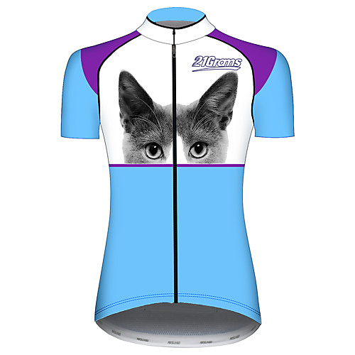 

21Grams Women's Short Sleeve Cycling Jersey 100% Polyester Blue / White Cat Animal Bike Jersey Top Mountain Bike MTB Road Bike Cycling UV Resistant Breathable Quick Dry Sports Clothing Apparel