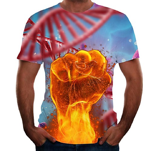 

Men's Daily Going out Basic / Street chic T-shirt - Color Block / Flame / Simulation Print Rainbow