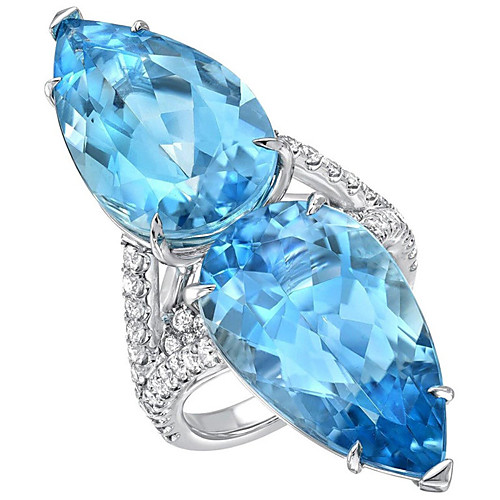 

Women's Ring Belle Ring AAA Cubic Zirconia 1pc Blue Copper Silver-Plated Irregular Statement Luxury Party Evening Gift Jewelry Geometrical Wearable