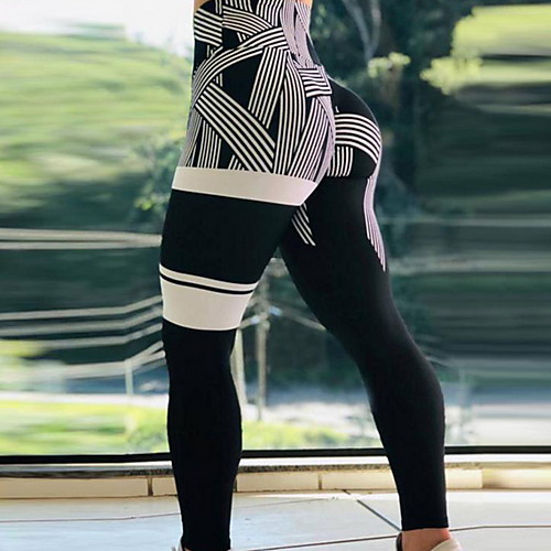 

Women's Basic Legging - Striped, Print Mid Waist Blue White S M L
