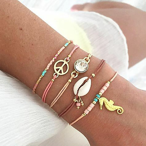 

5pcs Women's Bead Bracelet Vintage Bracelet Bracelet Layered Fashion Classic Trendy Fashion Cute Colorful Shell Bracelet Jewelry Blushing Pink For Gift Date Birthday Beach Festival / Pendant Bracelet