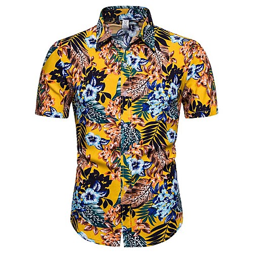 

Men's Daily Going out Basic / Exaggerated T-shirt - Floral / 3D Yellow