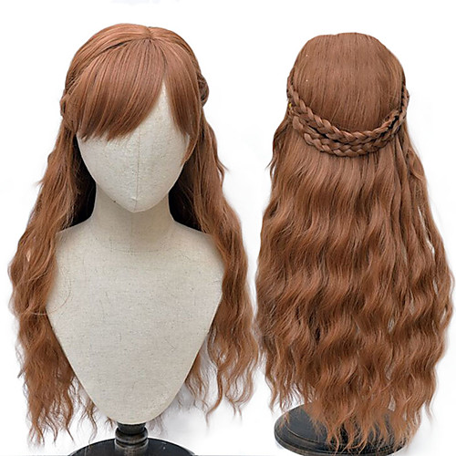 

Cosplay Princess Anna Cosplay Wigs Women's Straight bangs 26 inch Heat Resistant Fiber Curly Plaited Brown Brown Anime