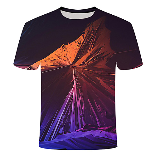 

Men's Daily Going out Basic T-shirt - Geometric / 3D / Visual Deception Print Black