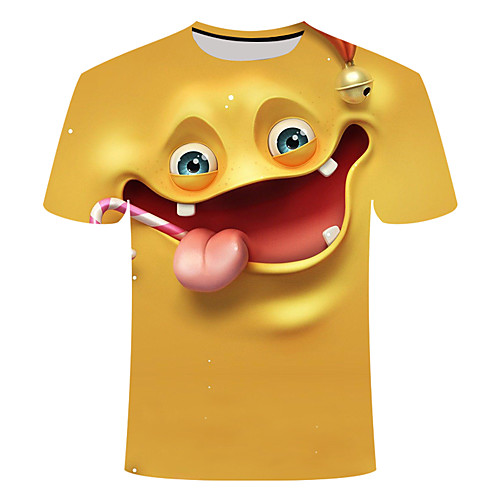 

Men's Daily Going out Basic T-shirt - 3D / Cartoon Print Yellow