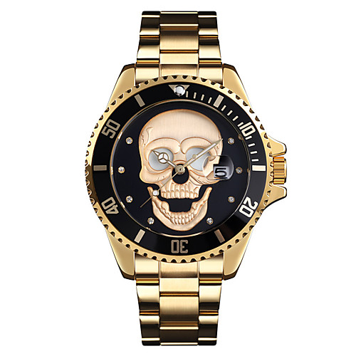 

SKMEI Men's Steel Band Watches Quartz Modern Style woven Stainless Steel Gold 30 m Hollow Engraving New Design Noctilucent Analog Skull Cool - Red Green Blue One Year Battery Life