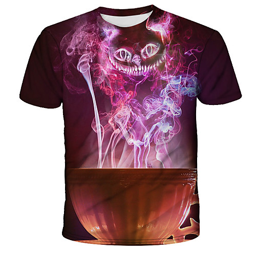 

Men's Daily Holiday Street chic / Exaggerated T-shirt - 3D / Tie Dye / Animal Cat, Print Rainbow
