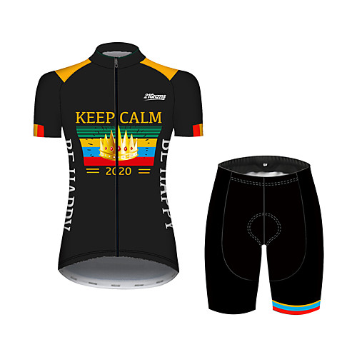 

21Grams Women's Short Sleeve Cycling Jersey with Shorts Black / Yellow Crown Bike Clothing Suit Breathable 3D Pad Quick Dry Ultraviolet Resistant Sweat-wicking Sports Solid Color Mountain Bike MTB