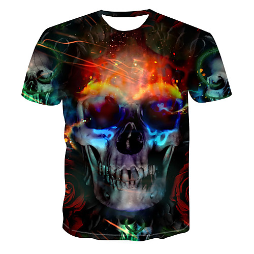 

Men's Club Weekend Street chic / Punk & Gothic T-shirt - Color Block / 3D / Skull Print Rainbow