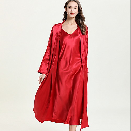 

Women's Deep V Suits Pajamas Solid Colored