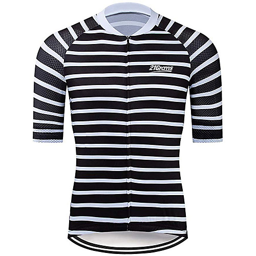 

21Grams Men's Short Sleeve Cycling Jersey 100% Polyester Black / White Stripes Bike Jersey Top Mountain Bike MTB Road Bike Cycling UV Resistant Breathable Quick Dry Sports Clothing Apparel / Stretchy