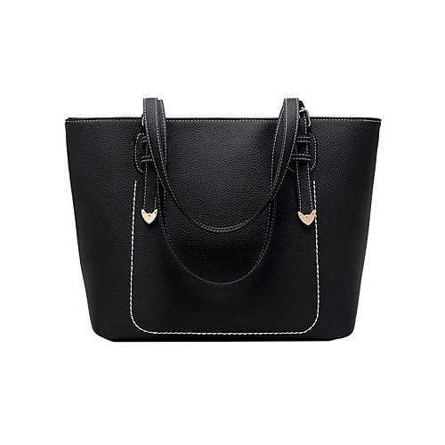 

Women's Zipper PU Top Handle Bag Solid Color Black