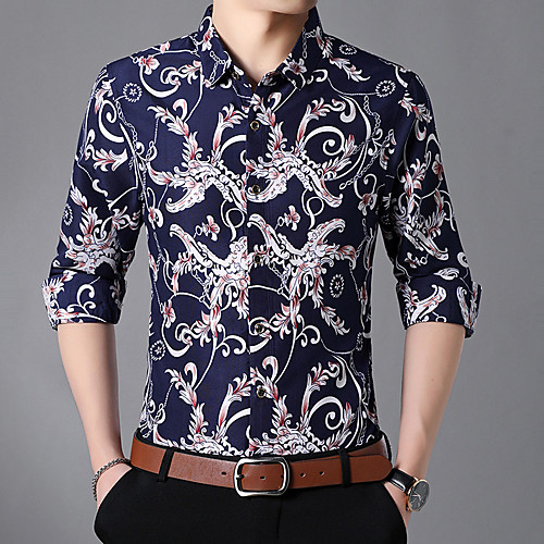 

Men's Daily Weekend Basic / Elegant Shirt - Floral / Color Block / 3D Red
