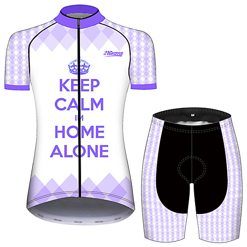 

21Grams Women's Short Sleeve Cycling Jersey with Shorts Violet Plaid / Checkered Crown Bike Clothing Suit Breathable 3D Pad Quick Dry Ultraviolet Resistant Sweat-wicking Sports Plaid / Checkered