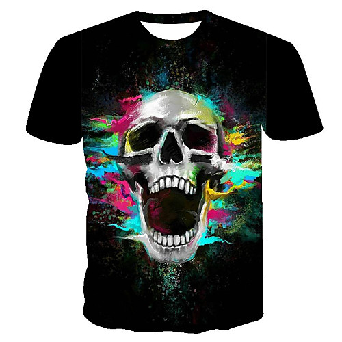 

Men's Daily Going out Basic T-shirt - 3D / Skull Print Black