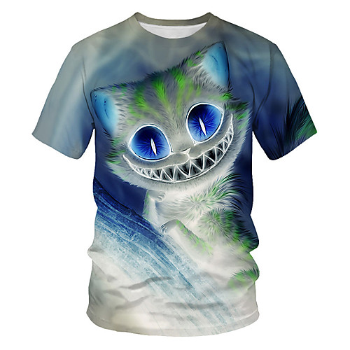 

Men's Plus Size 3D Graphic Slim T-shirt Basic Daily Round Neck Light Blue / Short Sleeve