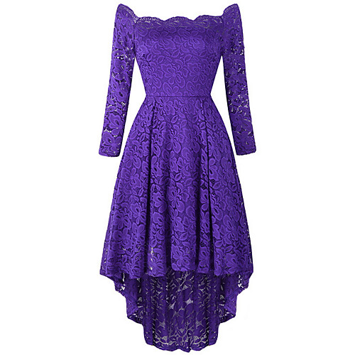 

Women's Asymmetrical Wine Purple Dress A Line Solid Color Off Shoulder S M