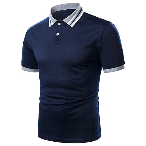 

Men's Daily Work Basic Polo - Striped / Solid Colored Black & Gray, Patchwork Navy Blue