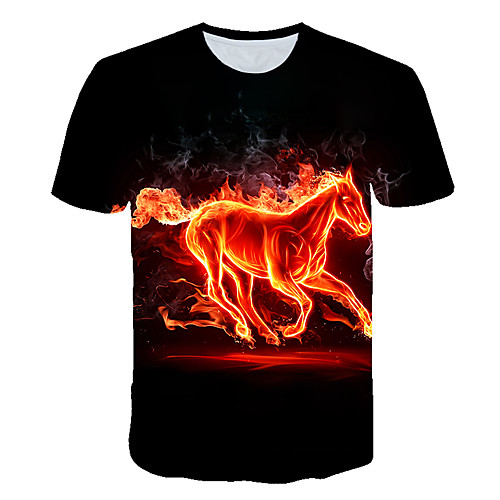 

Men's Daily Sports Street chic / Exaggerated T-shirt - 3D / Animal Horse, Print Black