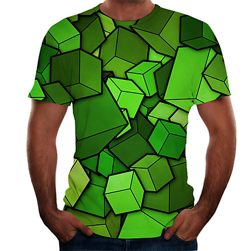 

Men's Daily Basic T-shirt - Color Block / 3D Print Green