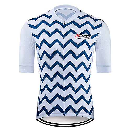 

21Grams Men's Short Sleeve Cycling Jersey 100% Polyester Blue / White Stripes Bike Jersey Top Mountain Bike MTB Road Bike Cycling UV Resistant Breathable Quick Dry Sports Clothing Apparel / Stretchy