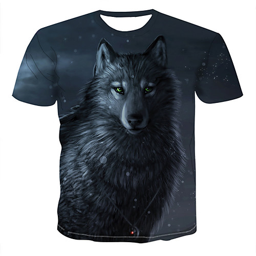 

Men's Daily Holiday Street chic / Exaggerated T-shirt - 3D / Tie Dye / Animal Wolf, Print Rainbow