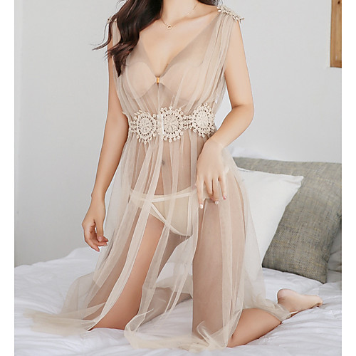 

Women's Lace / Ruffle / Mesh Suits Nightwear Jacquard / Solid Colored Black White Beige One-Size