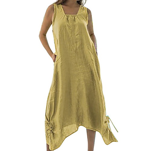 

Women's Yellow Red Dress Swing Solid Color Square Neck S M