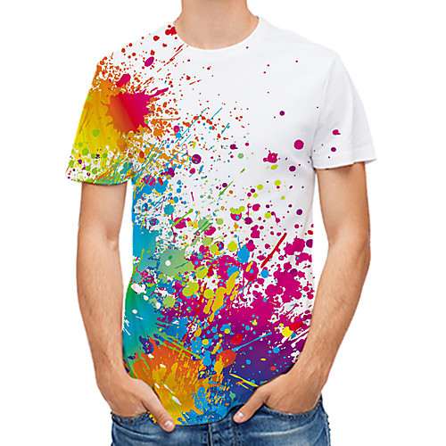 

Men's T-shirt - Rainbow Print Round Neck White